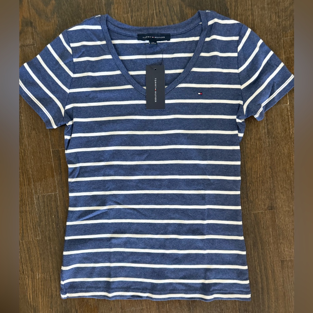 Tommy Hilfiger Navy and White Striped Top